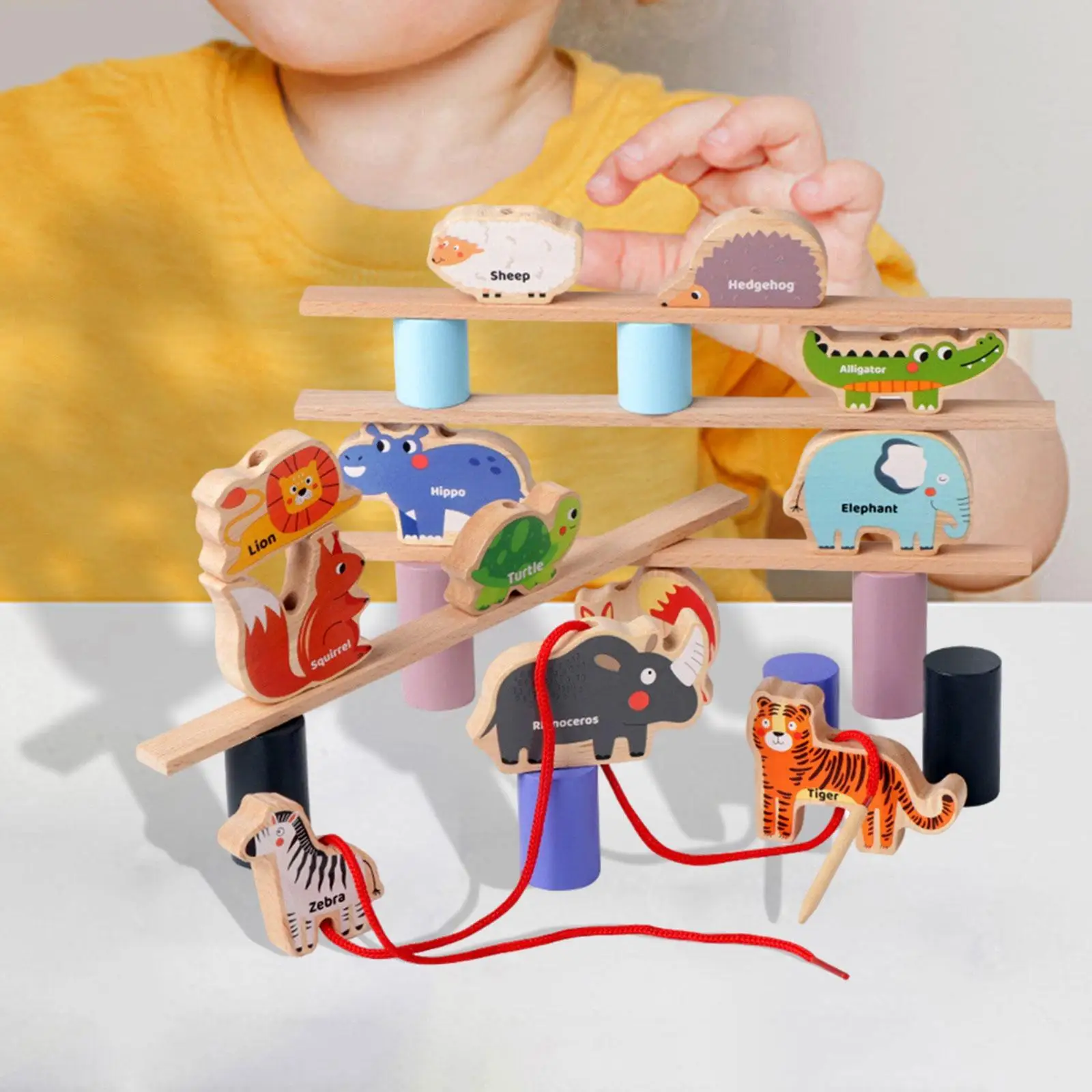 Wooden Balance Block Toy Sorting and Stacking Games Recognition Animal Model