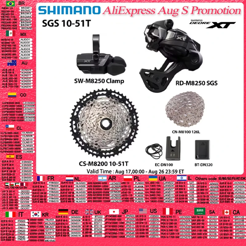 NOVO SHIMANO Deore XT Di2 M8250 Sistema de Câmbio Eletrônico Sem Fio de 12 Velocidades SW RD-M8250 SGS GS CS-M8200 10-51T 9-45T para Bicicleta de Montanha