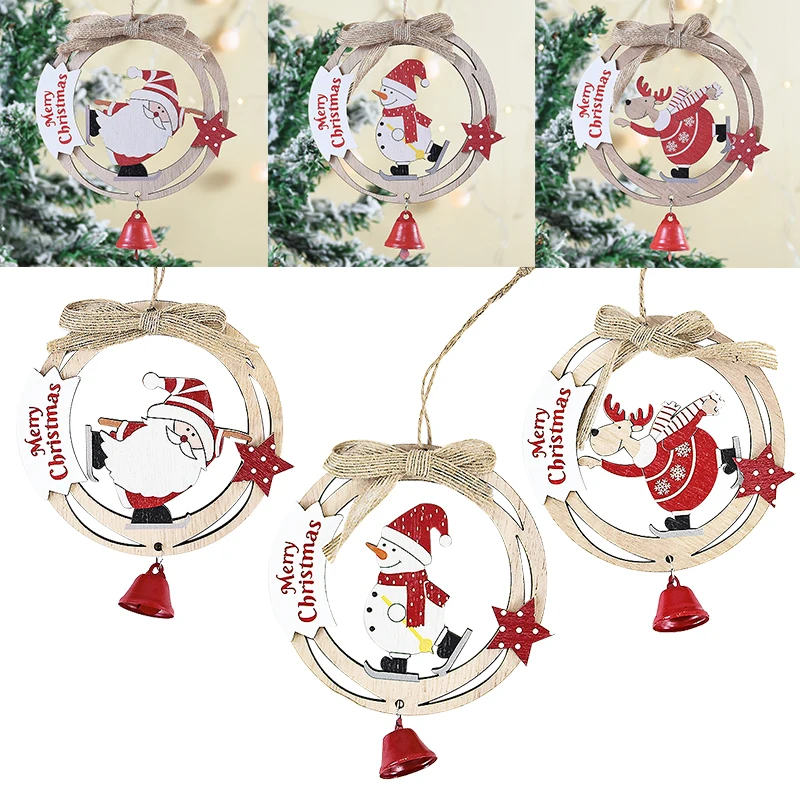 

1PC Christmas Wooden Hollow Pendant Santa Claus Snowman Elk DIY Xmas Tree Hanging Decoration For Home New Year 2025 Navidad Gift