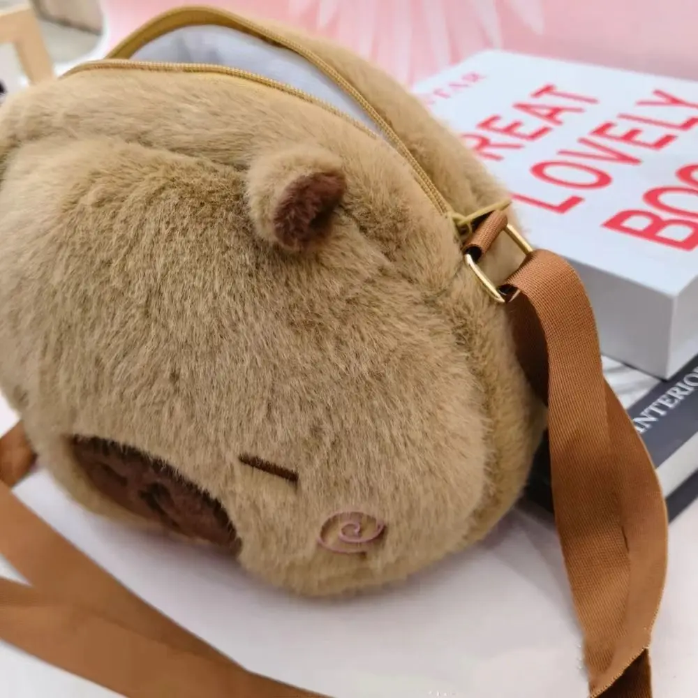 Runny Nose Capybara Plush Phone Bag Large Capacity Zipper Capybara Coin Purse Stuffed Blushing Capybara Crossbody Bag