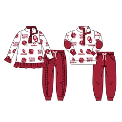 New school sports uniform ruffle girls clothing winter team logo long sleeves boy 2 piece set milk silk