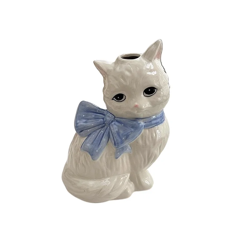 Nordic Ins hand-painted cat ceramic vase ornament living room bedroom dining table art decoration vase aesthetic room decoration