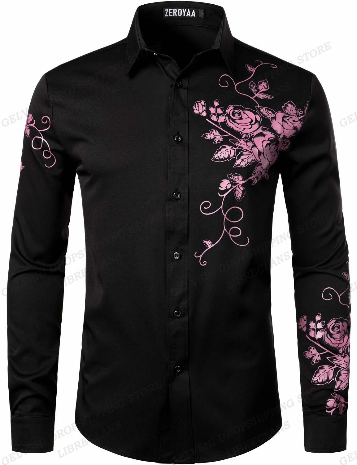 Camisas hawaianas de manga larga para hombre, Camisa Floral dorada, blusa de playa informal, ropa de negocios con botones