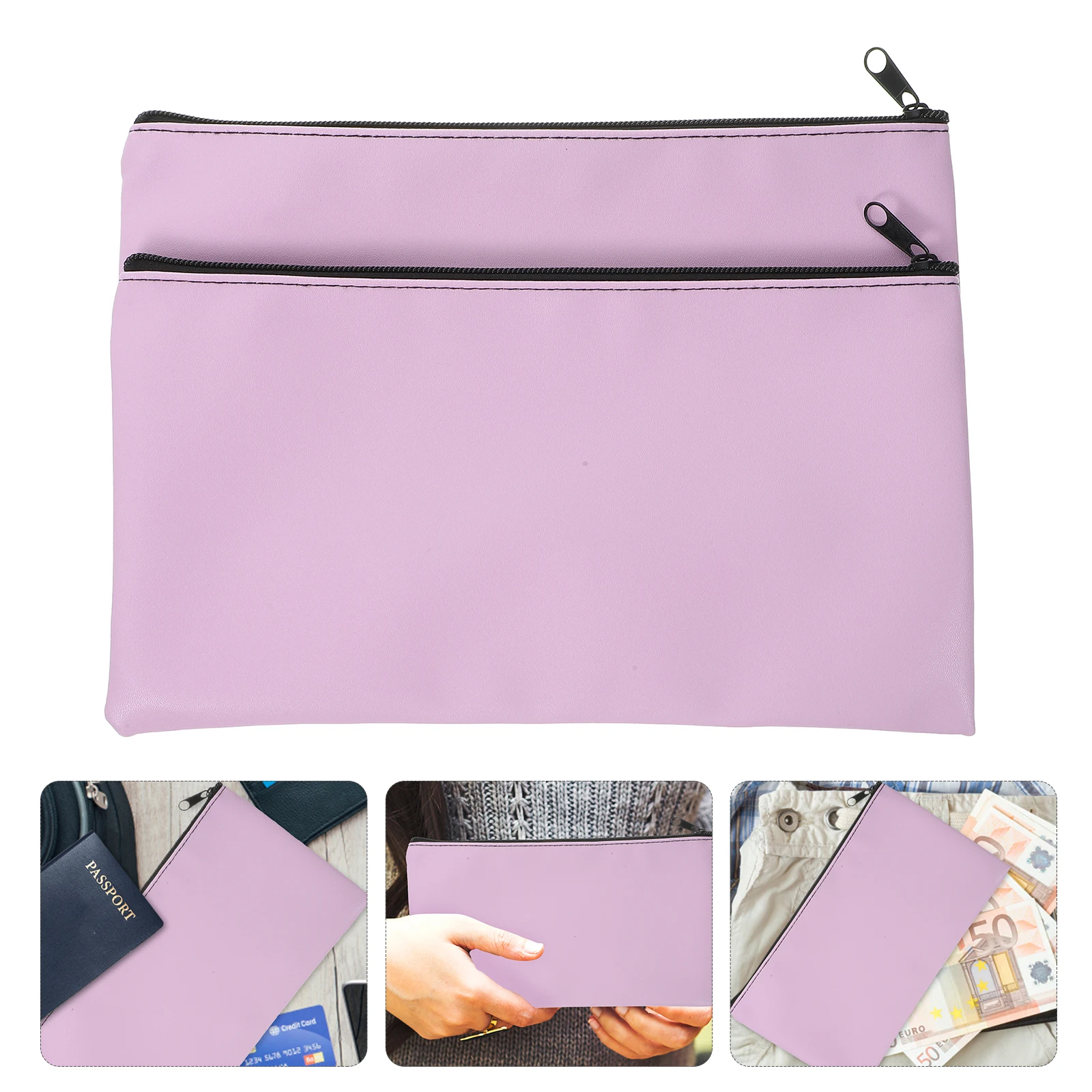 

2pcs Pu Money Bag Receipt Holder Zippered Cash Organizer Pencil Pouch For Coins Checks Documents Pens tickets