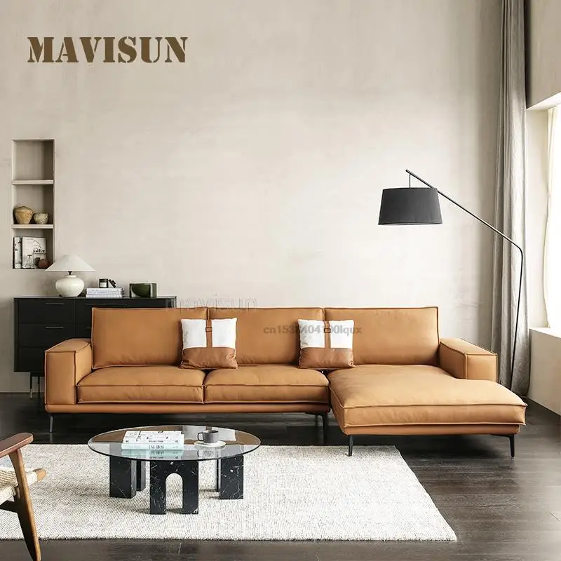 Nordic Minimalist Sofa Combination Small Apartment Living Room Light Luxury Three-Person Leather Corner Sofa Furniture