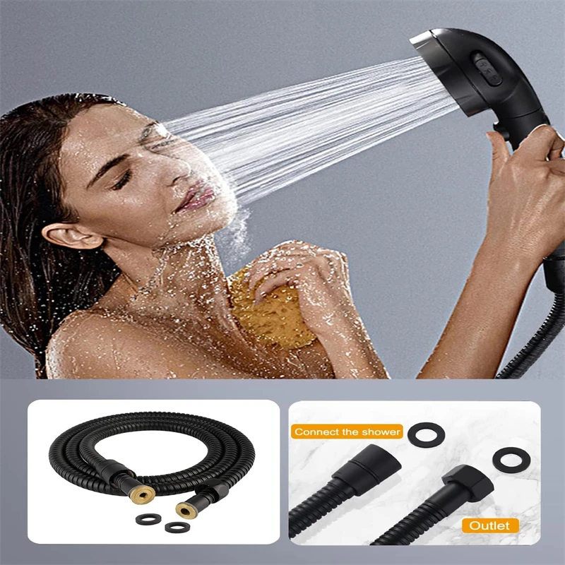 Manguera de ducha Flexible de PVC negro, extensión de manguera de agua de ducha de baño, tubo de tracción de tubería de plomería, accesorios de baño, 1,5 M