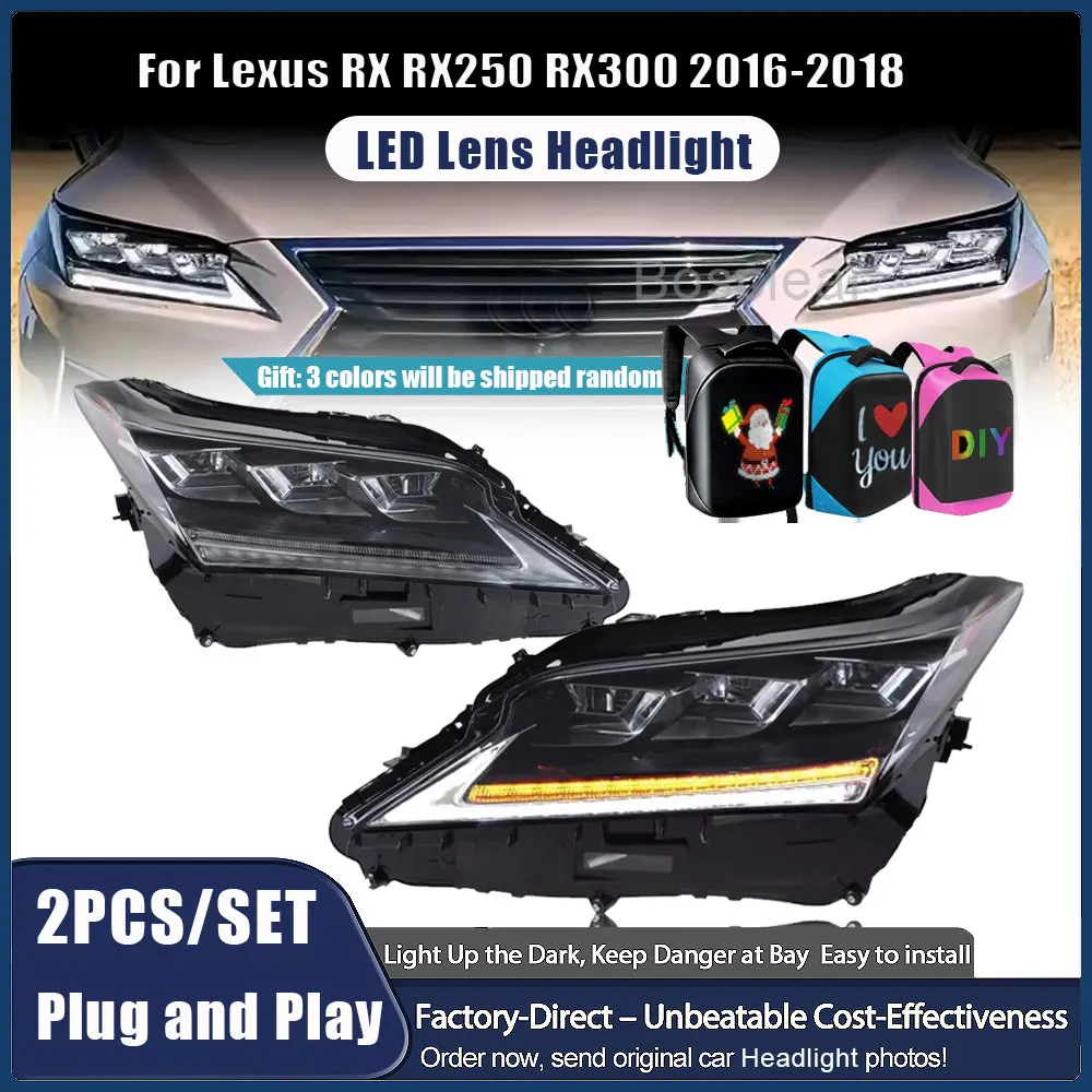 for Lexus RX RX200T RX300 RX350 RX450 2016 2017 2018 Headlight Assembly 3-Eye Headlamps LED Daytime Running Turn Signal Lights
