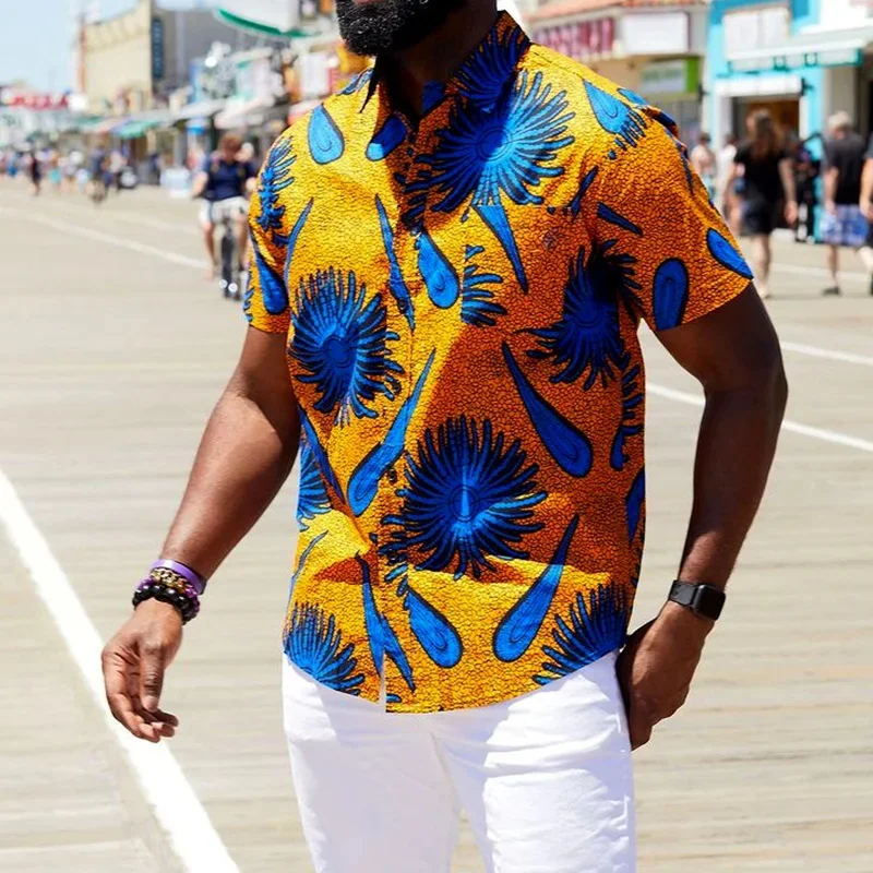 

Polo Collar T-Shirt Men's Comfortable And Loose Outdoor Hawaiian Style Shirt 2024 Summer New Men's Short Sleeved Top MB1