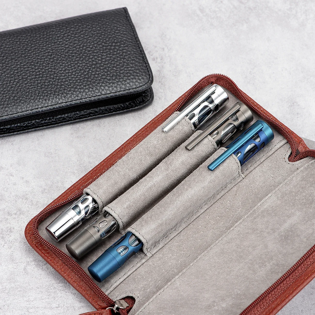 Imagem -03 - Asvine Couro Genuine Fountain Pen Case com Zíper Pen Pouch Handmade Display Holder Bolsa Slots Divididos