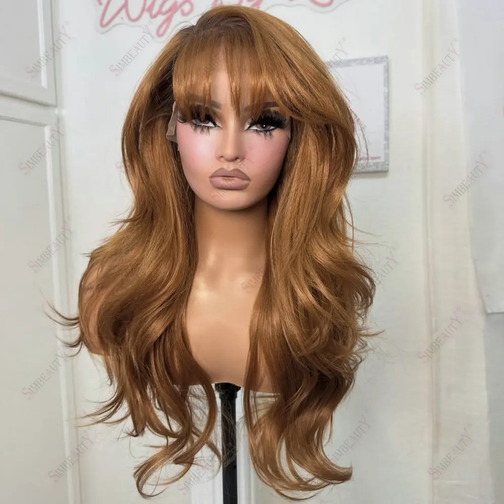 Vollspitzenperücken aus Remy-Echthaar, klebefrei, lange, lockere Wellen, Orange-Braun, 13x6 Spitzenfront/360 Spitzenfrontperücken für Damen, für den täglichen Gebrauch – Detail 1