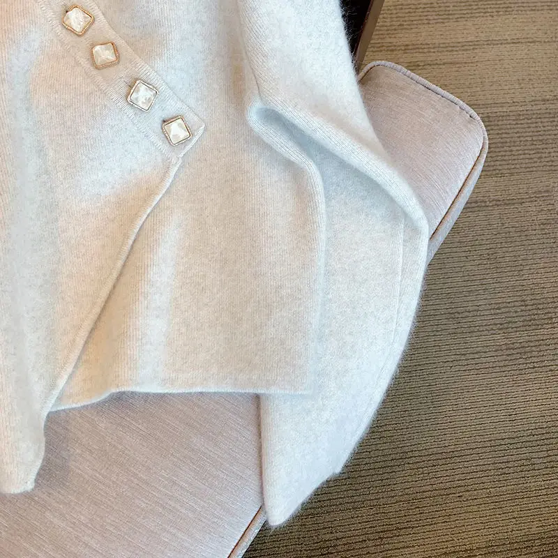 V-neck Knitting Cardigan Coat Women Autumn Winter Simplicity Solid Color Loose Sweater Ladies Casual Office Lady Knitwear Tops