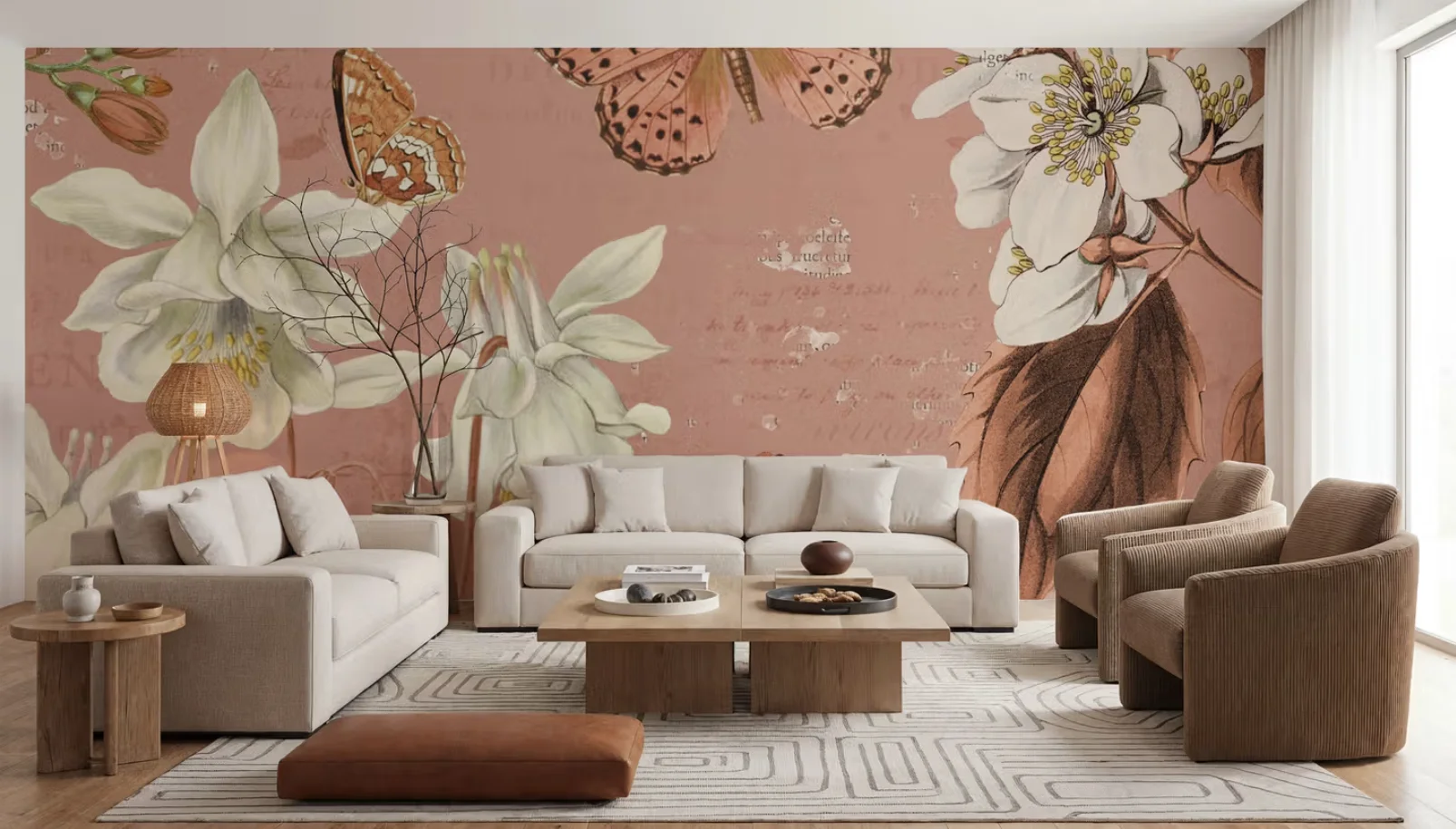 Customized Wallpaper Nostalgic Orchid Butterfly Pink Background Wallpaper Cartoon Children's Room Flower Butterfly 3d Mural
