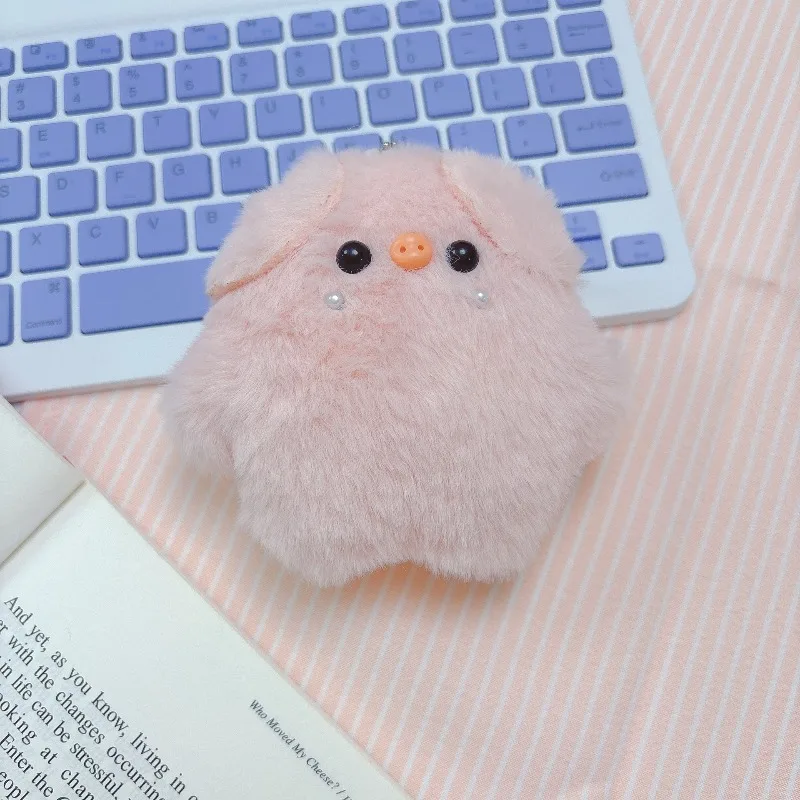 Squeaky Cute Pig Keychain Plush Toy Soft Pink Piggy Stuffed Animal 10.5x10.5cm PP Cotton