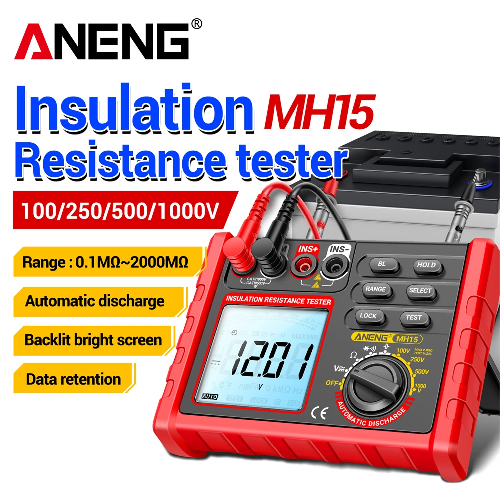 Digitales Multimeter Megohmmeter Isolationswiderstandsmessgerät Professionelles AC/DC-Spannungs- und Widerstandsmessgerät ANENG MH15