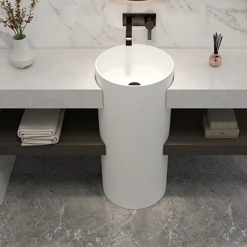 B&B Round Column Wash Basin Artificial Stone Floor Standing Sink Hotel Bathroom Integrated Pedestal Basin Modern Design