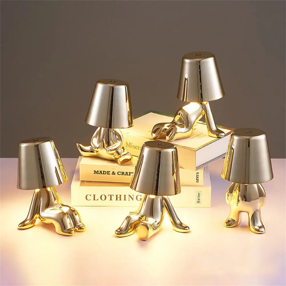 Imagem -05 - Little Golden Man Table Lamp Itália Resina Led Night Light Coffee Bar Quarto Decoração Desenhos Animados Pensador Lâmpadas Presente Dia das Crianças