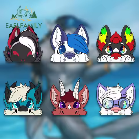EARLFAMILY 13cm for Furry Wolf Peek Amusing Fanart Car Sticker Dog Animal Personality Decal Occlusion Scratch Fun Caravan Decor