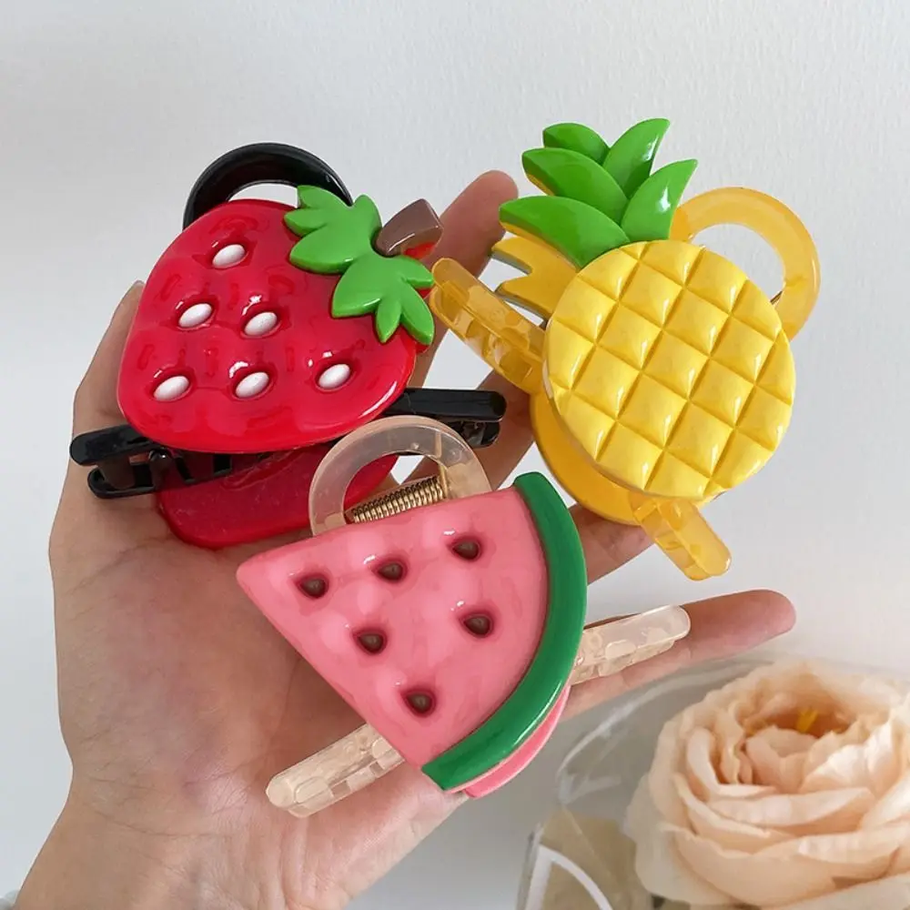 Cute Pineapple Fruit Hair Claw Watermelon Headwear Strawberry Claw Clip Korean Style Hair Accessories Large Shark Clip Ladies