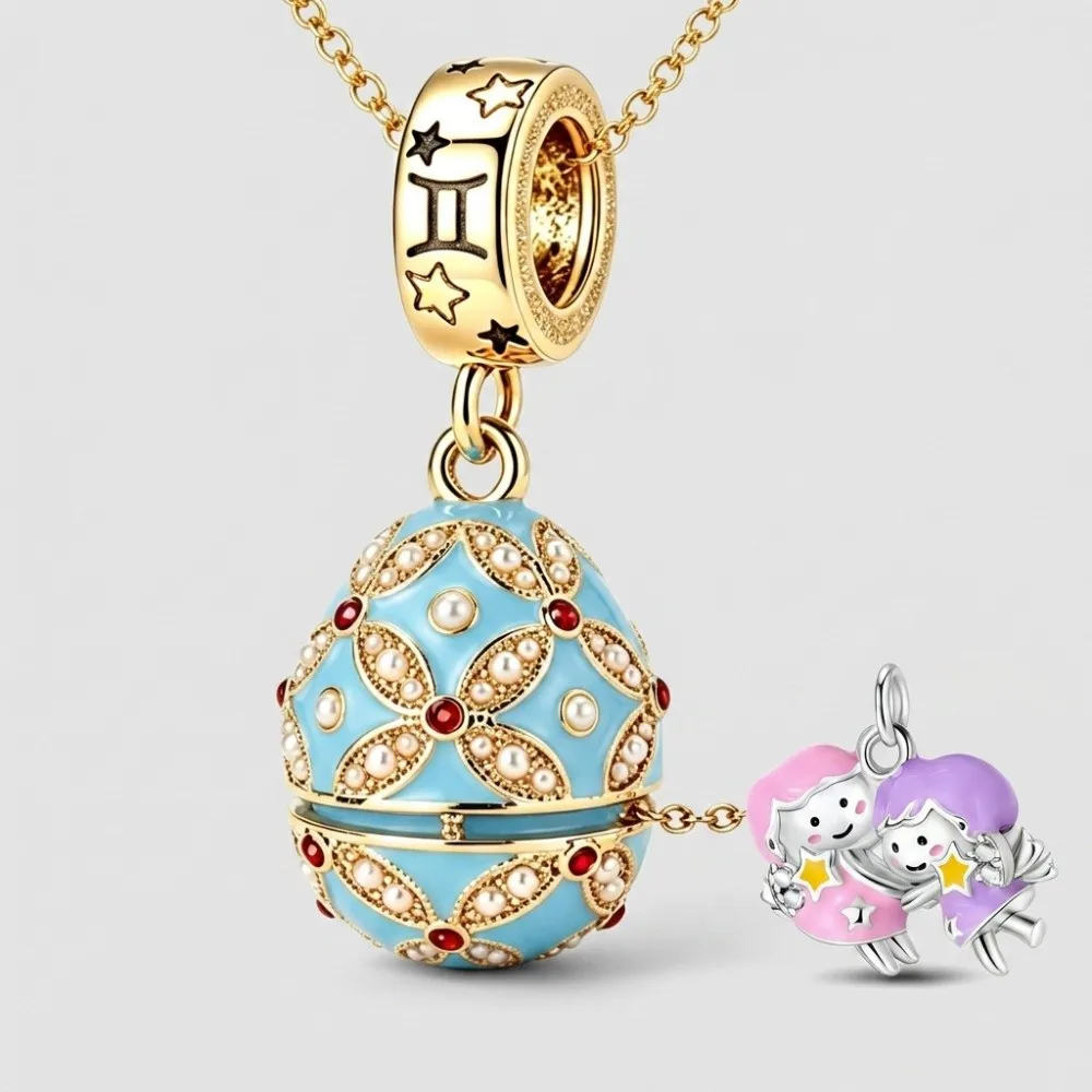 New Chinese Style Enamel Easter Egg Pendant Vintage Style Detachable Design Russian Egg Necklace Openable Design Hollow Locket
