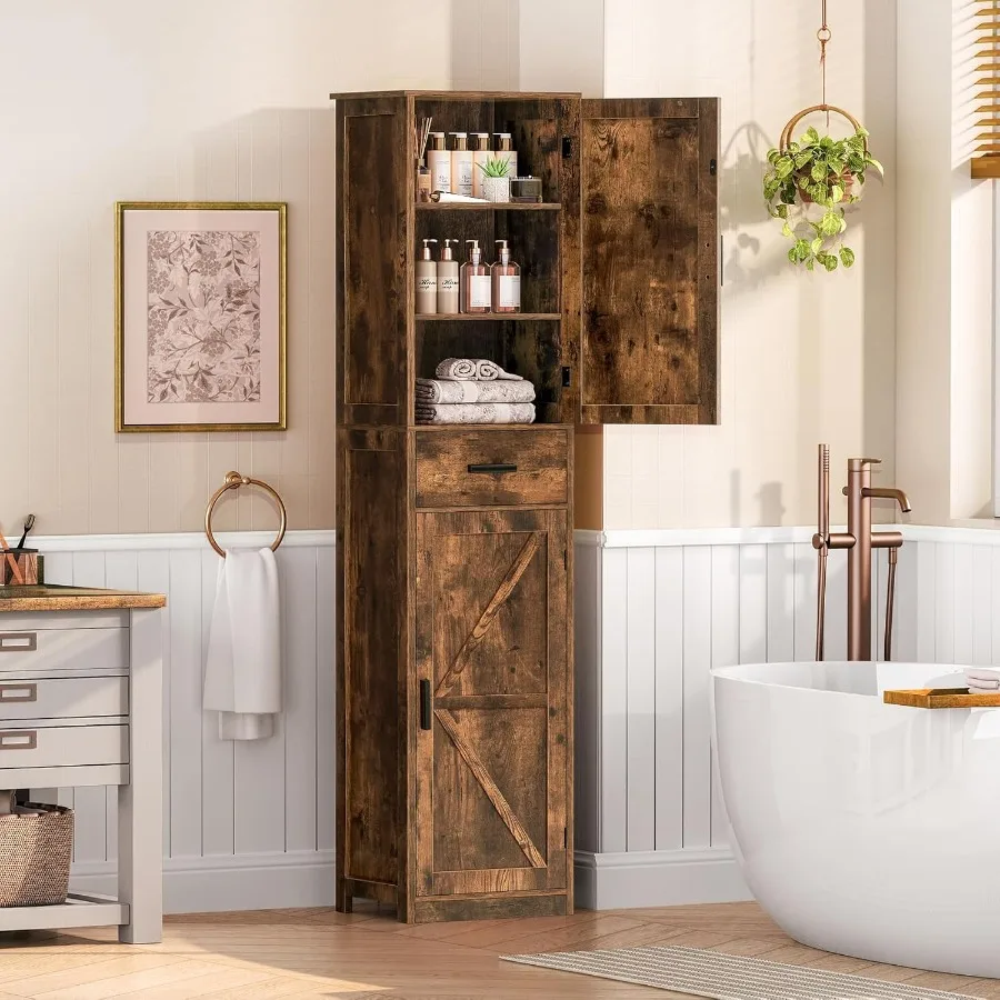 خزانة تخزين طويلة مع 6 أرفف ودرج لغرفة المعيشة في الحمام أو المكتب المنزلي بتصميم ضيق مع أرفف قابلة للتعديل Ru #4