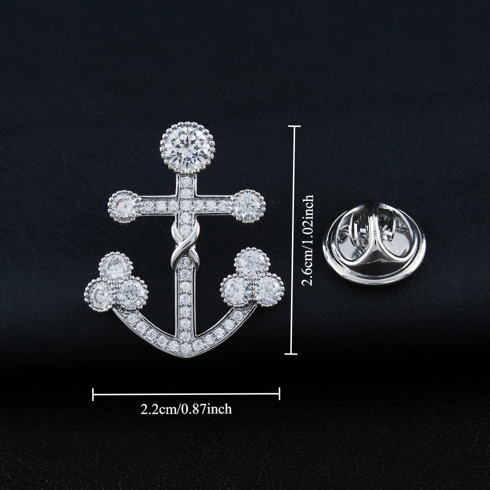 Gentleman Full Diamond Boat Anchor Brooch Business Banquet Suit Shirt Collar Decoration Business Elite Anchor Pins