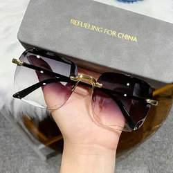 Square Rimless Sunglasses Women Luxury Brand Designer Summer Red Glasses Fashion Sun glasses For Men UV400 Shades Oculos