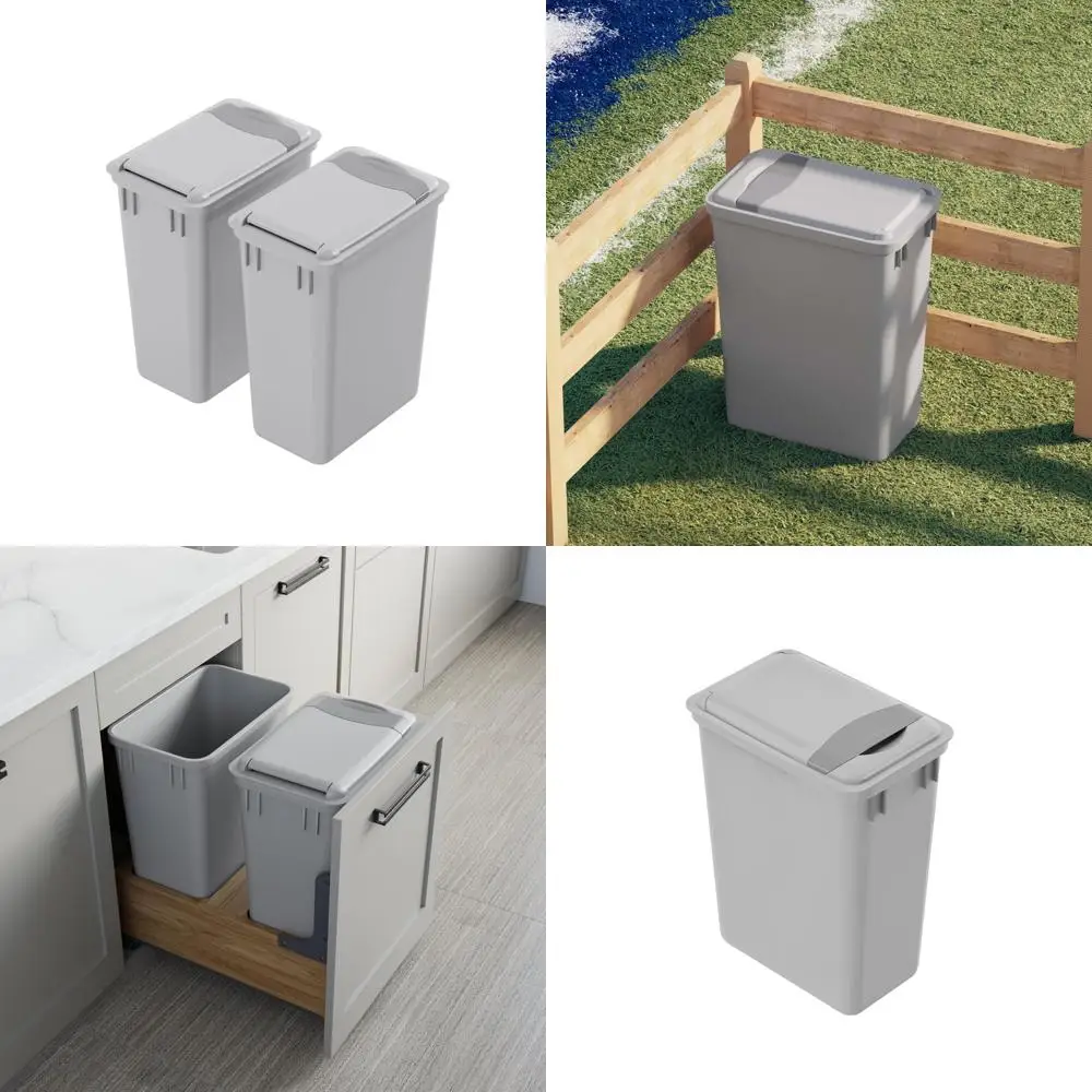 

gray 35-quart stackable square trash bin with lid, ideal for under sink or desk, versatile for home and office use