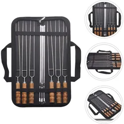 Barbecue Stick Flat Barbecue Fork Stainless Steel Barbecue Skewers Barbecue Tool Storage Bag Camping Picnic Barbecue Accessories