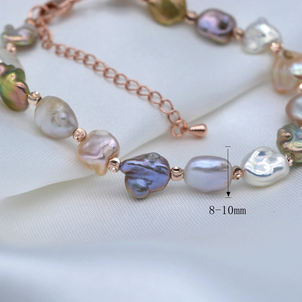 Real Color Baroque Bracelet Irregular Shape Natural Pearl Rose Gold Accessory Women\'s Bracelet