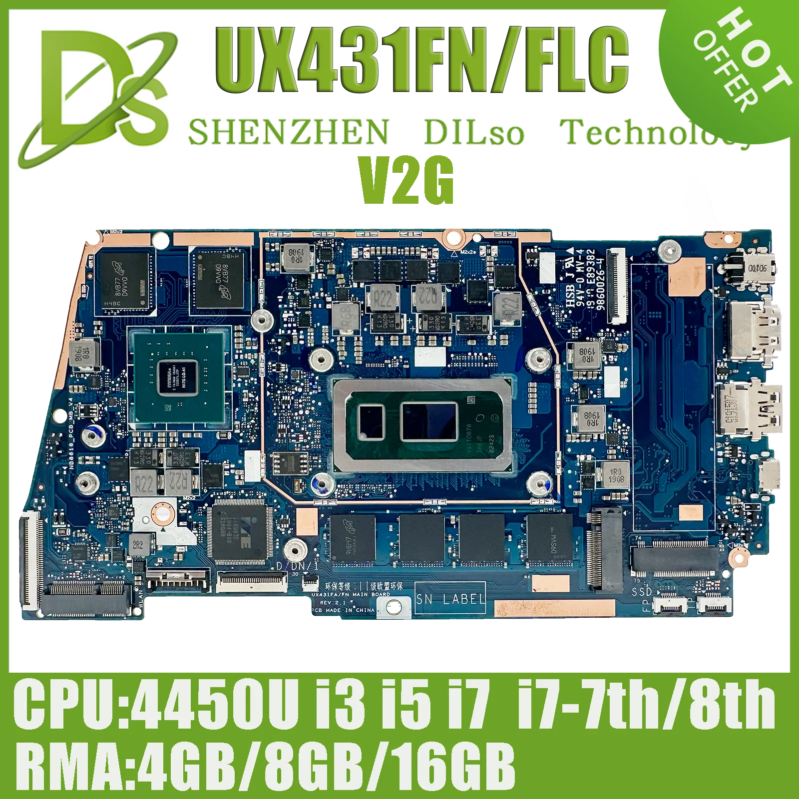 UX431FN laptop motherboard I3 I5 I7 10th generation 4GB/8GB/16GB RAM suitable for ASUS ZenBook-14 UX431FAC UX431FLC motherboard