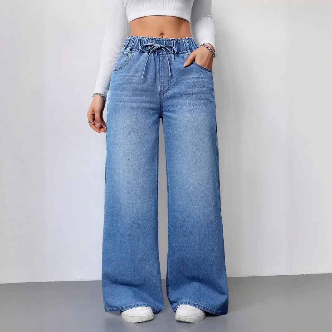 Jeans Women Denim Pant Floor Length Pants High Waist Straight Trousers Y2k Streetwear Vintage Elegant Splice Work Casual Loose