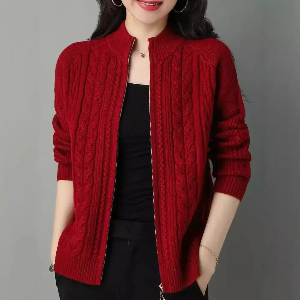 

Long Sleeve Half High Collar Commute Style Women's Zipper Knitted Cardigan Soft Comfortable High End Top Winter Outerwear
