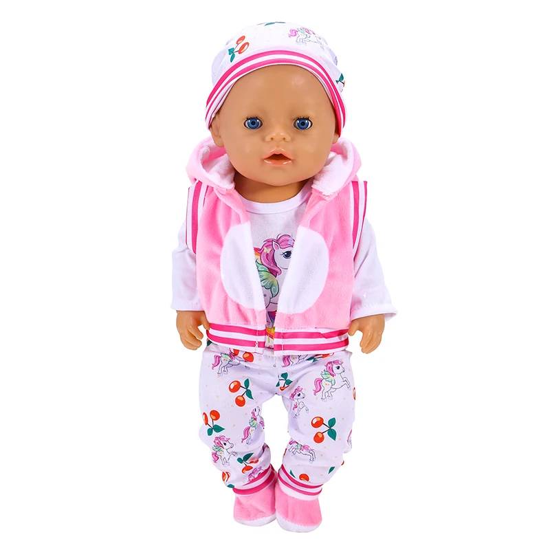 2024 New Born New Baby Fit 18 inch 43cm Doll Clothes Accessories 5-piece Rose Red Unicorn One-piece Dress For Baby Birthday Gift