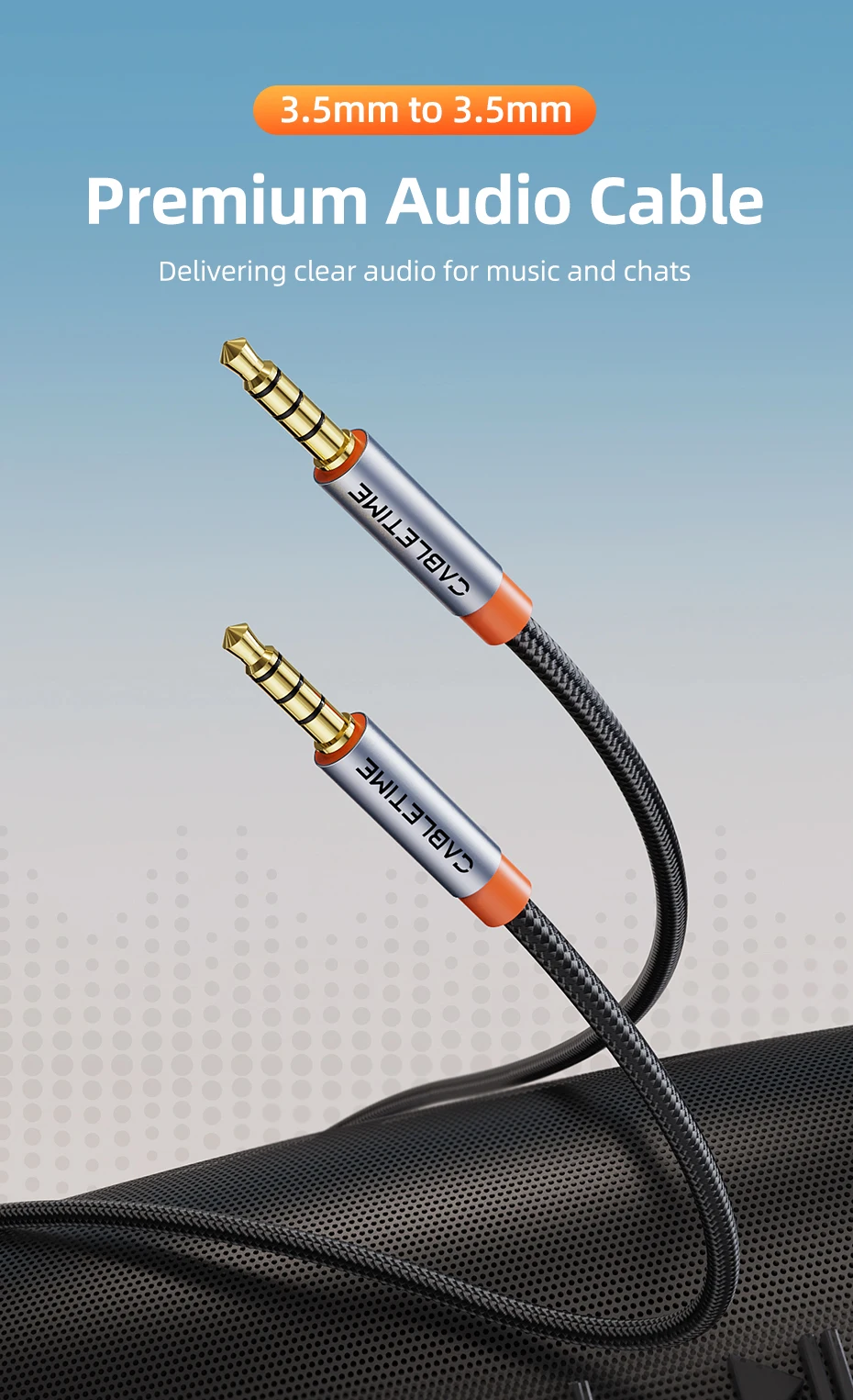 CABLETIME 3,5 mm Aux-Kabel 4-poliges TRRS 4-Leiter-Hilfs-Aux-Kabel für Telefon-Headset, Mikrofon, Auto, Musik, HiFi-Funktion, Audio – Detail 1