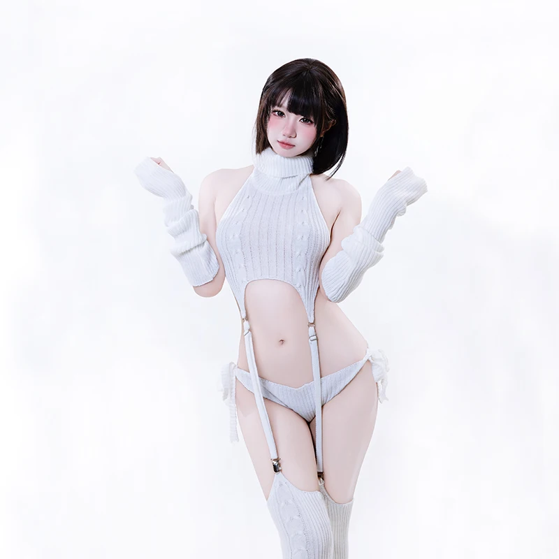 

SENMHS Original Anime Girl Turtleneck Sweater Set Uniform Women Knitted Temperament Lingerie Outfits Sexy Pajamas Bodysuit Socks