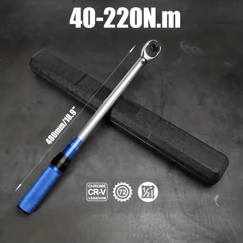 Torque Wrench 1/2 40-220N Adjustable Adaptor Socket Wrench 72 Tooth Ratchet Automatic Quick Release Repair Tools Hand Tools