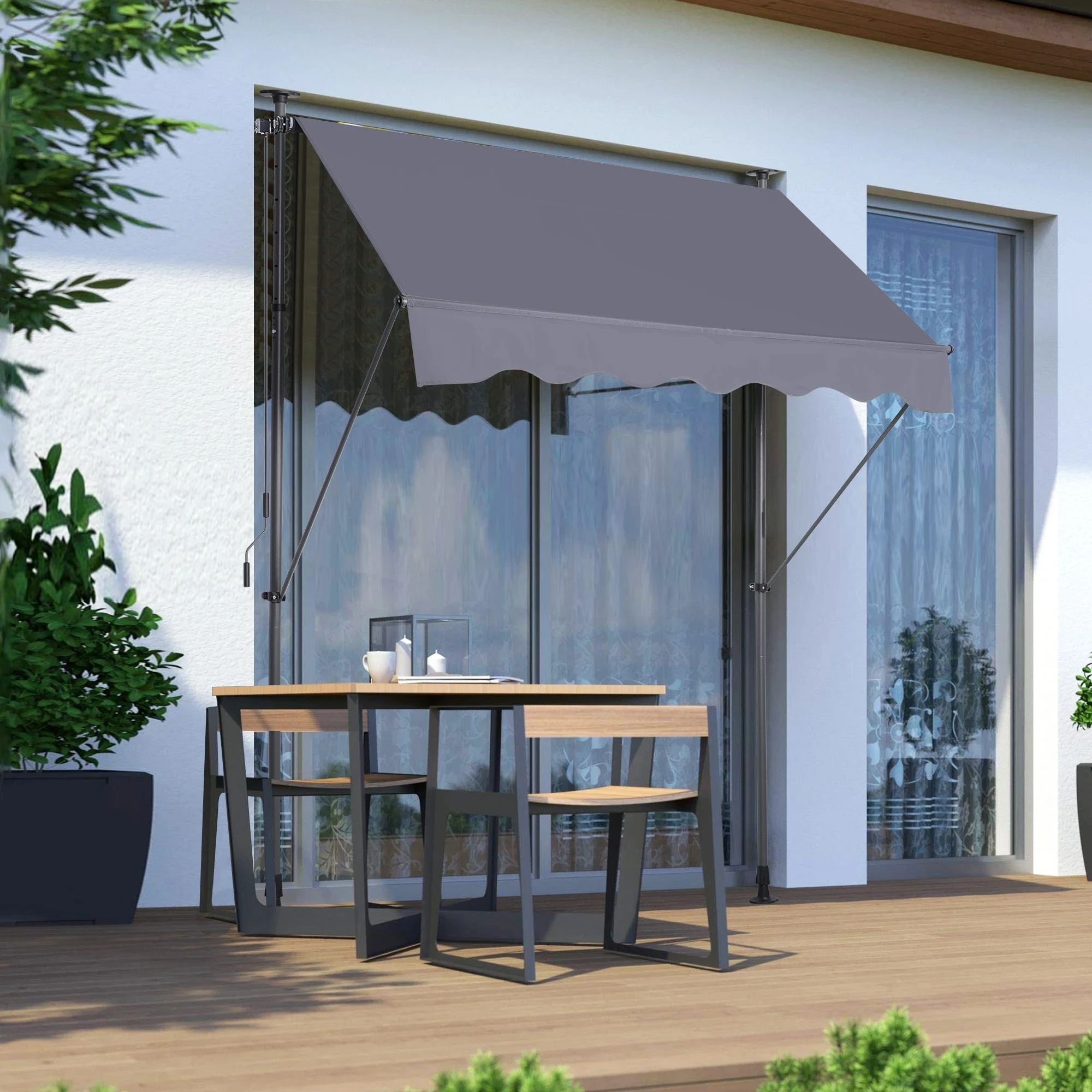 Manual Retractable Awning Canopy-78'' Non-Screw Outdoor Sun Shade Cover with UV Protection