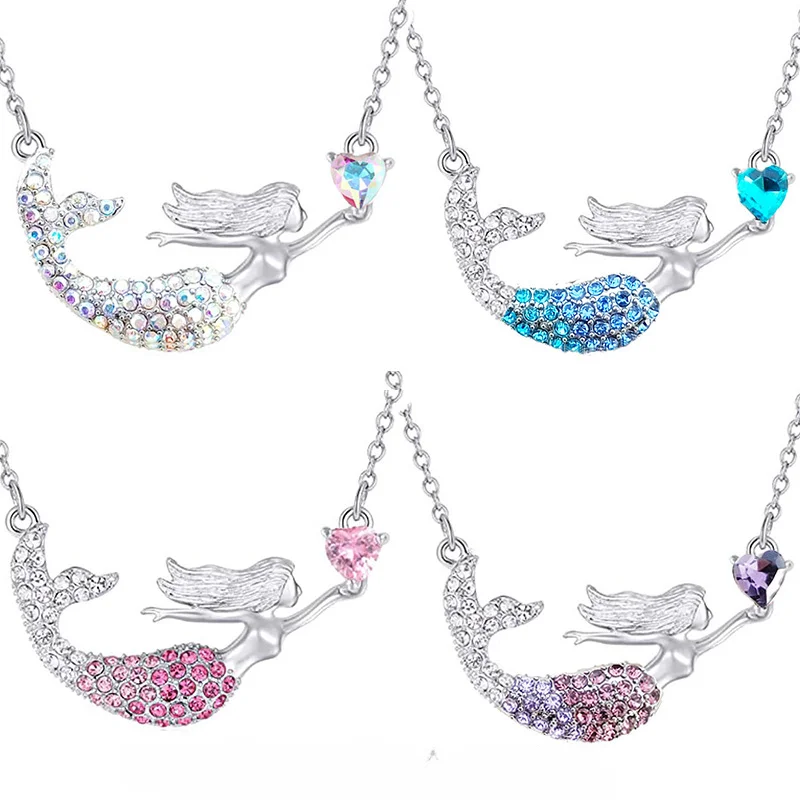 Exquisite Fashion Korea Mermaid Gradual Necklace Cross Border Ocean Princess Fish Tail Love Pendant Collar Chain