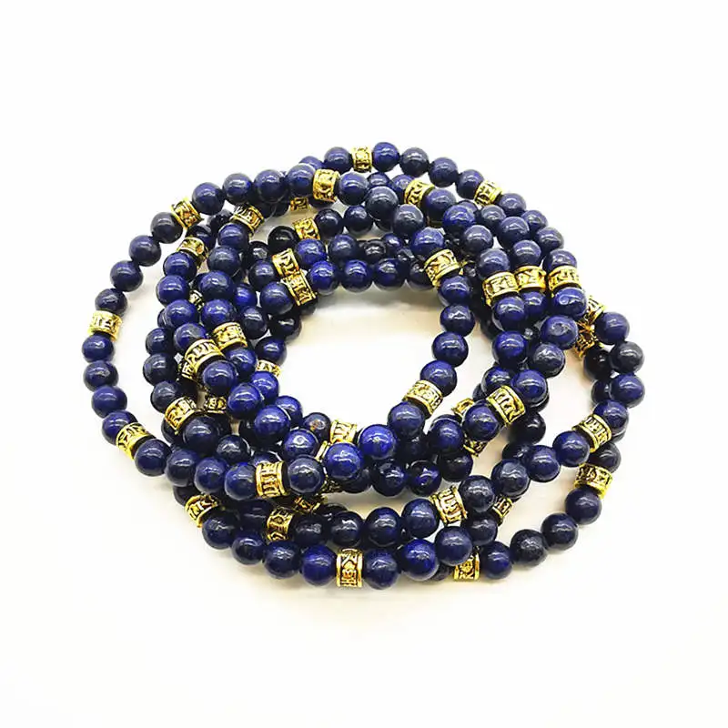 6mm Lapis Lauzli Round Beaded Bracelets With Golden Brass Spacers BB-165