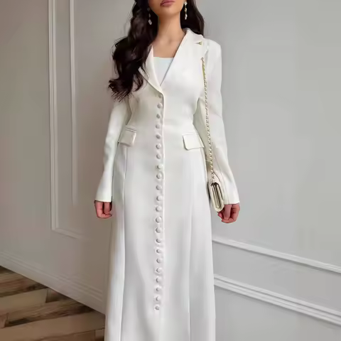 Temperament V-neck Lace Hem Commute Dress Elegant Solid Color Long Sleeve Evening Dress Lady Single Breasted Simple Maxi Dresses
