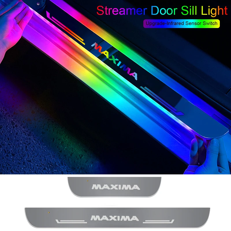 Wiring-Free for Nissan Maxima Door Sill Pathway Illusory Color Light Sill Trim Styling Rechargeable Illuminated Embellish Strip