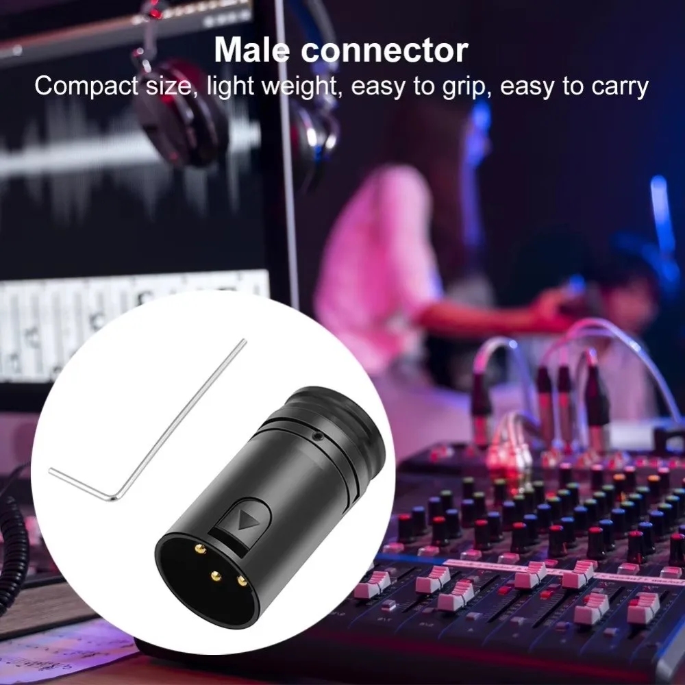 DIY Audio Plug XLR Connector Gold Plated Contacts Locking Right Angle XLR Adapter Black Metal Shell Compact Low Profile