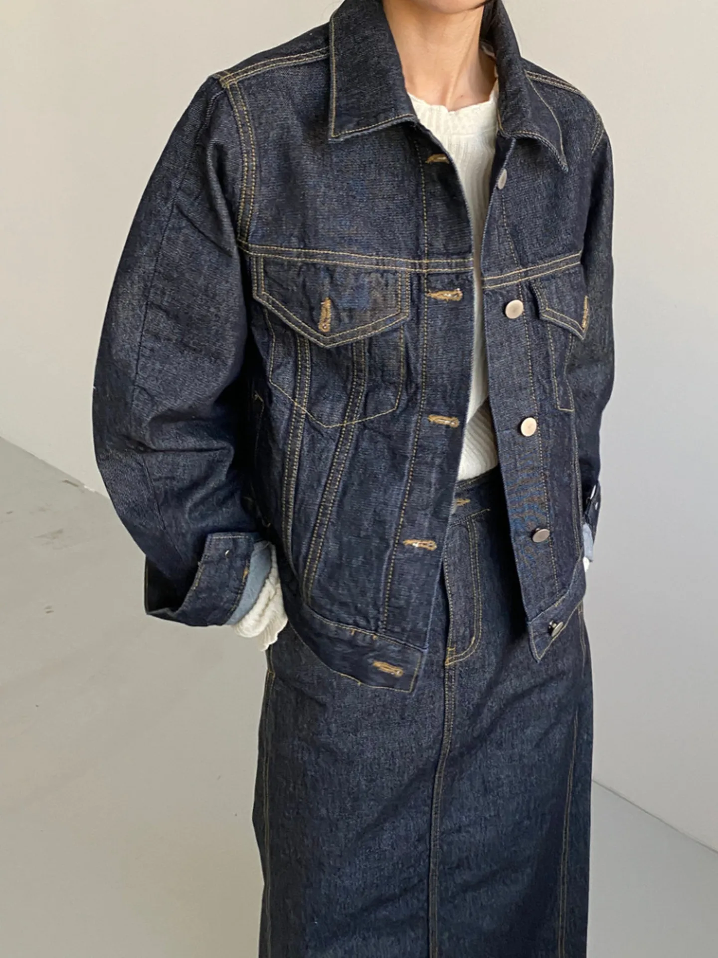 

Classic Loose Fit Korean Sle Women's Denim Jaet Autumn Casual Versatile ort Coat Classic Retro Slimming Workwear