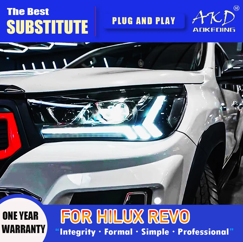 AKD Head Lamp for Toyota Hilux Revo LED Headlight 2015-2020 Headlight Hilux Revos DRL Turn Signal High Beam Angel Eye Projector