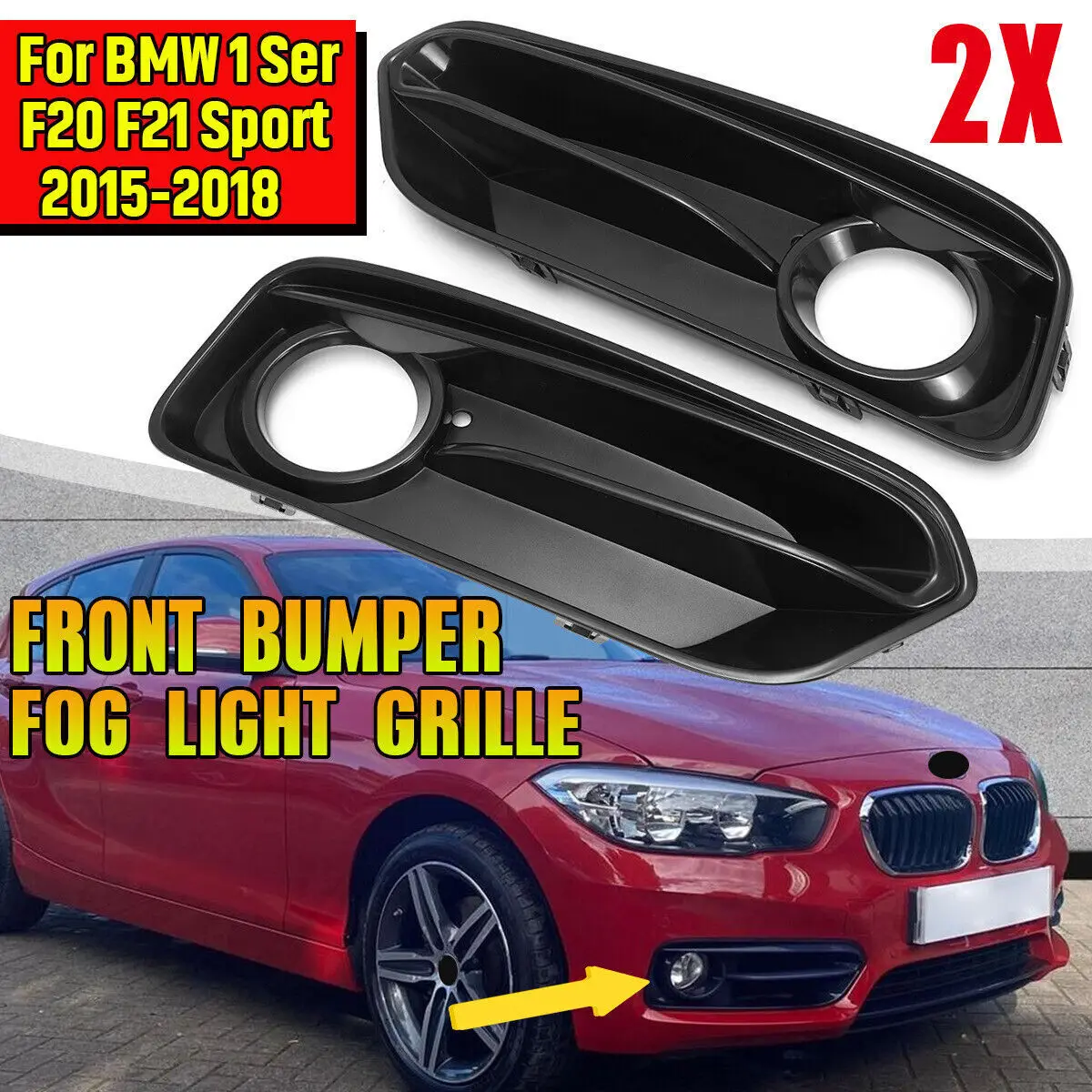 

Front Bumper Fog Light Racing Grilles For BMW 1 Series F20 F21 LCI Sport 2015-2018 Glossy Black 1 Pair Fog Lamp Grill Cover