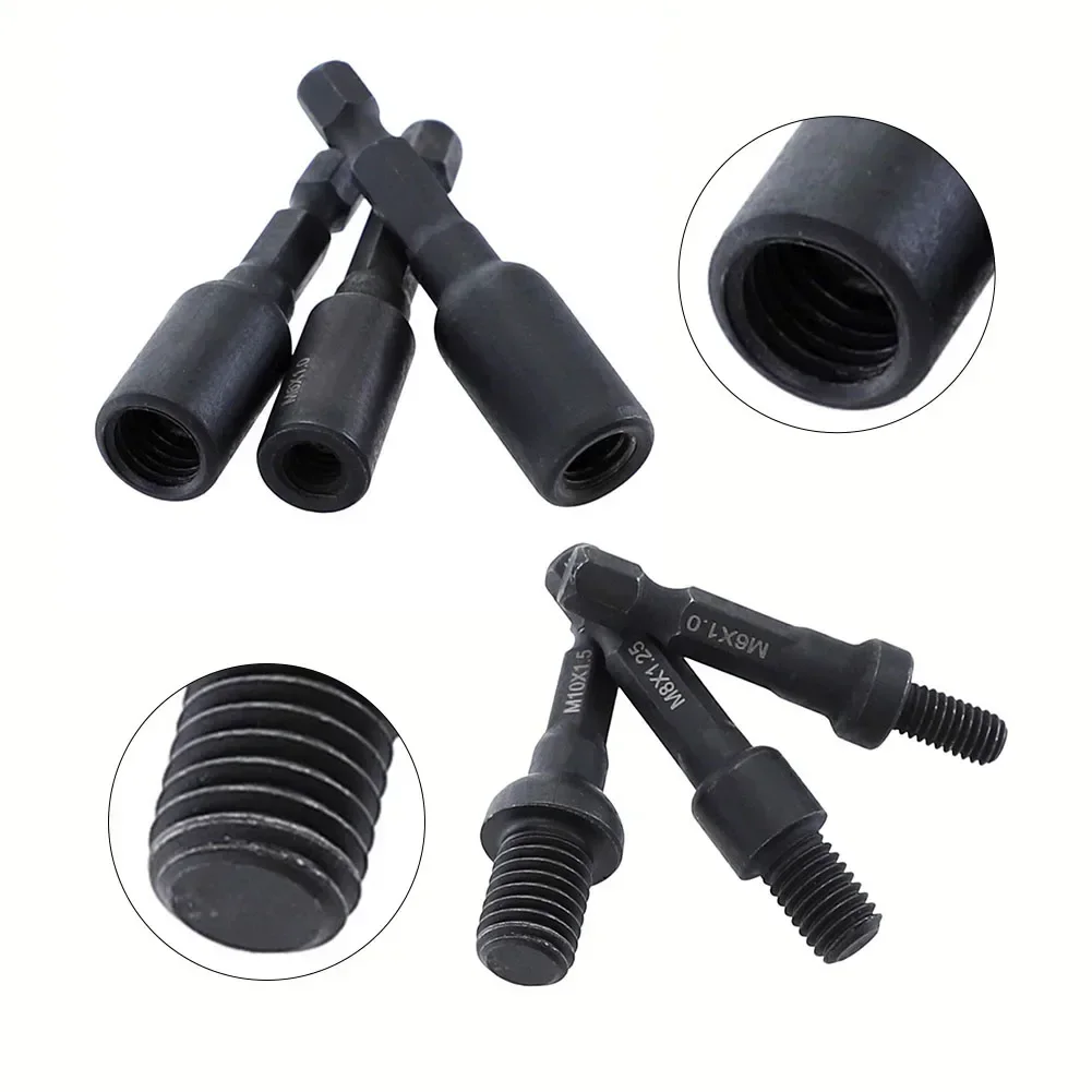 3pcs M6 M8 M10 Tap Die อะแดปเตอร์ซ็อกเก็ต 1/4 นิ้ว Hex Shank สกรูเมตริกปลั๊ก Threading เครื่องมือสําหรับเจาะไฟฟ้ามือเครื่องมือ