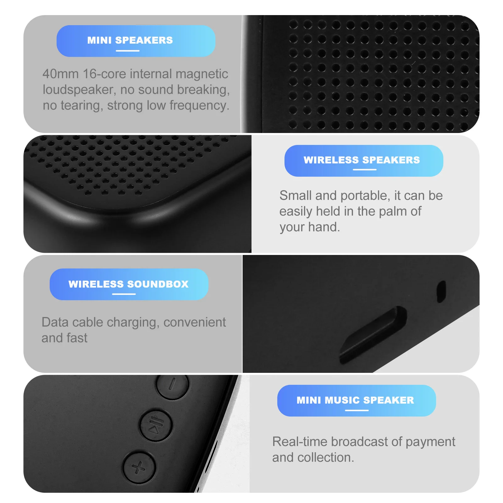 

Mini Speaker 40mm 16 Core Magnetic HD Wireless Soundbox Portable USB Desktop Plastic Music Speaker 20m Link Clear Call