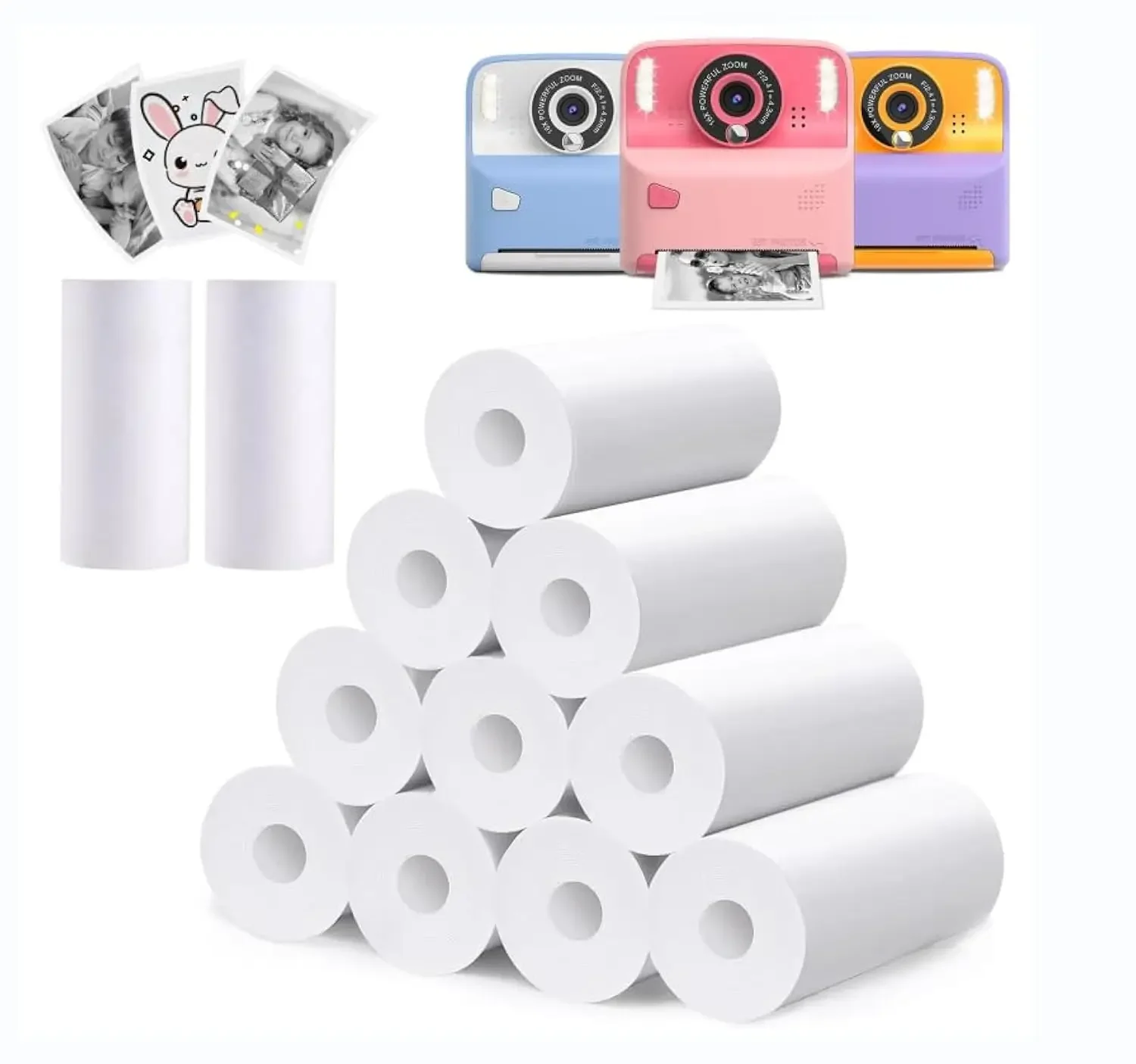 57x30mm Adhesive Photo Paper Instant Print Kids Camera Printing Paper For Photo Journal Notes Memo For DIY Photos Creation Study