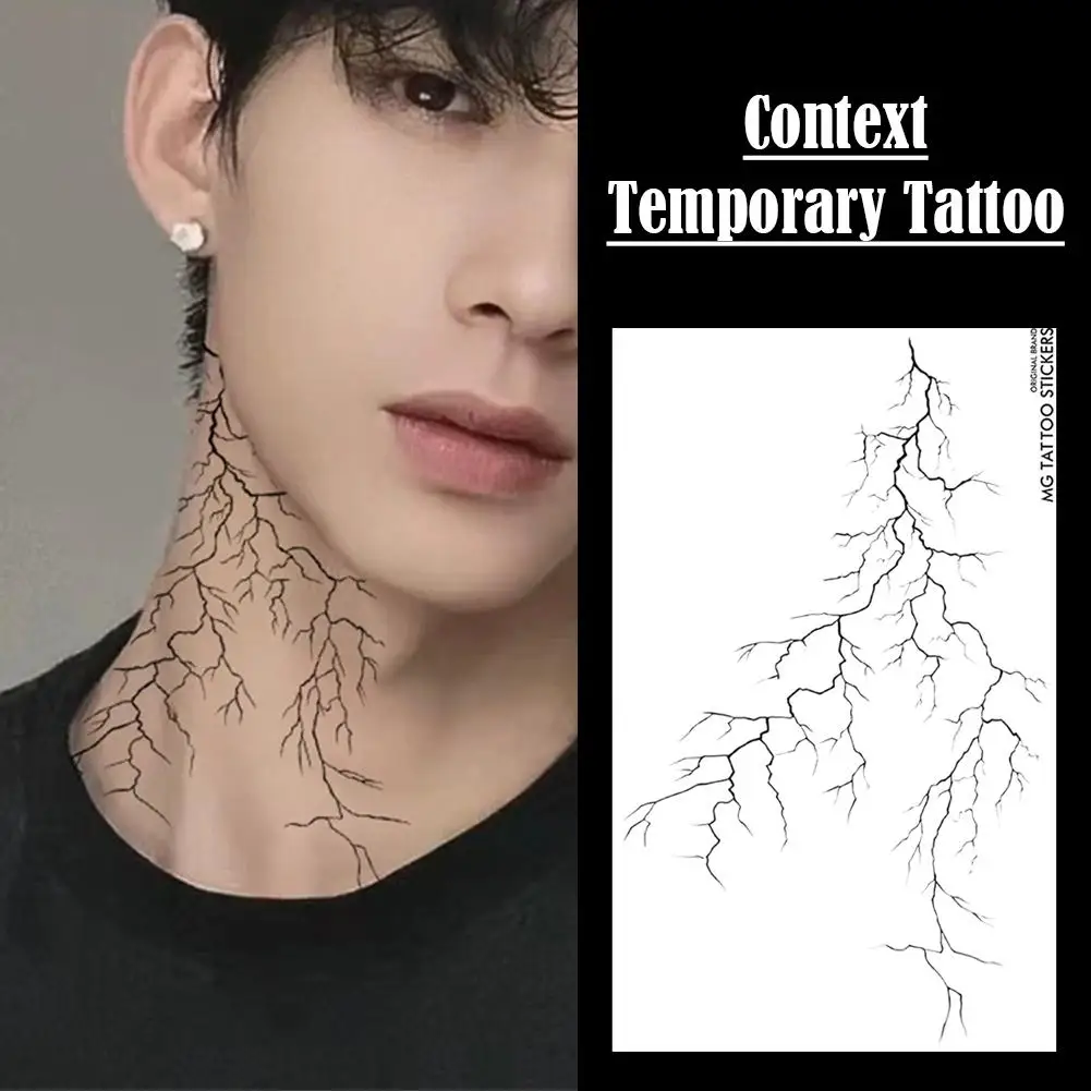 Black Crack Pattern Temporary Tattoo Sticker Minimalist Line Waterproof Body Art Tattoo For Halloween Party Cosplay C7I7