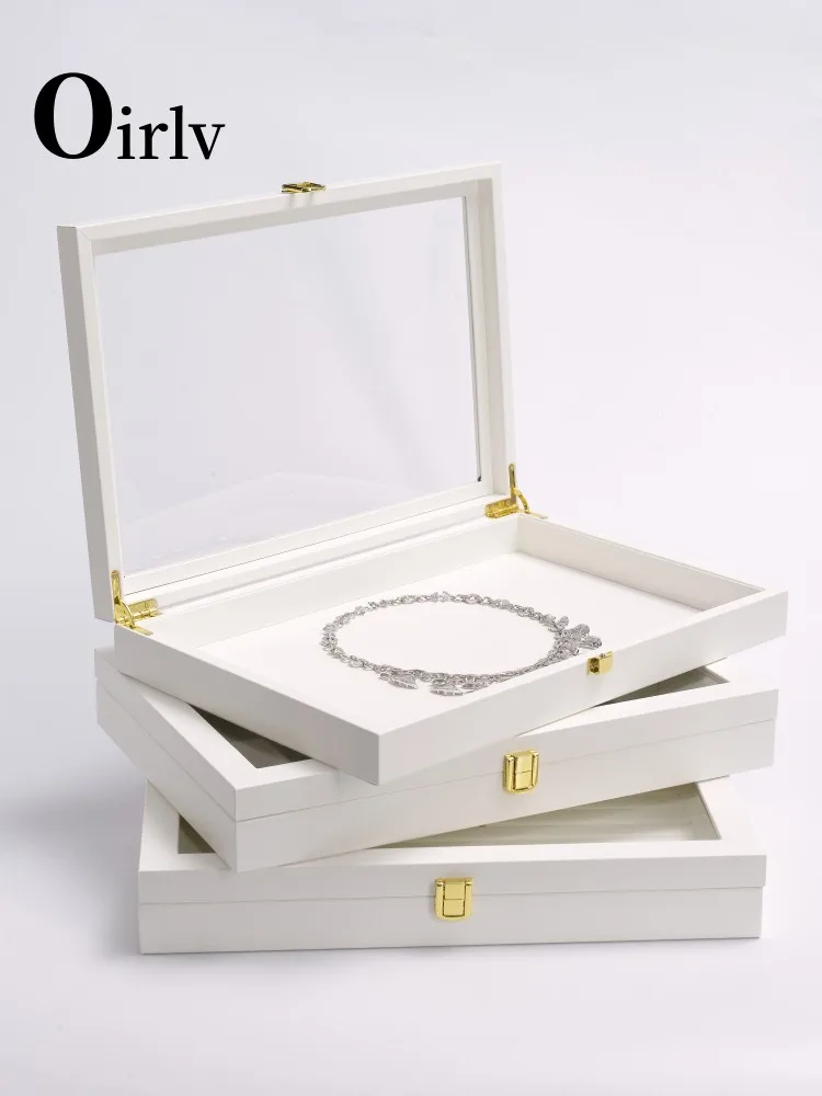 Oirlv Premium Leather Multifunction Jewelry Tray with Transparent Lid Earrings Rings Organizer Box Stackable Jewelry Box Drawer